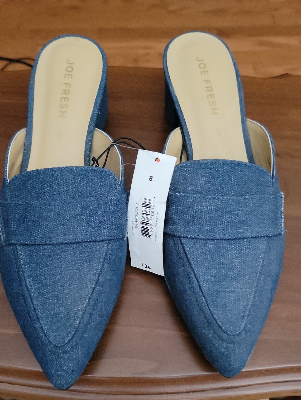 NWT Joe Fresh Denim Pointed Toe Slip-On Mules in Blue